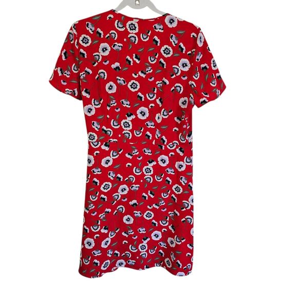 J.‎ Crew Dress 8 Wrap Day Red Floral Poppy Print Short Sleeve Tie Belted Boho - Picture 7 of 10
